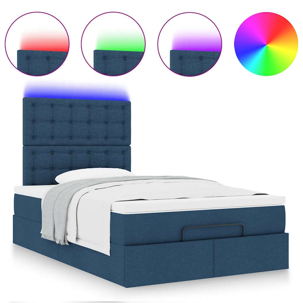 vidaXL Ottoman-Bett mit Matratze & LEDs Blau 120x200 cm Stoff