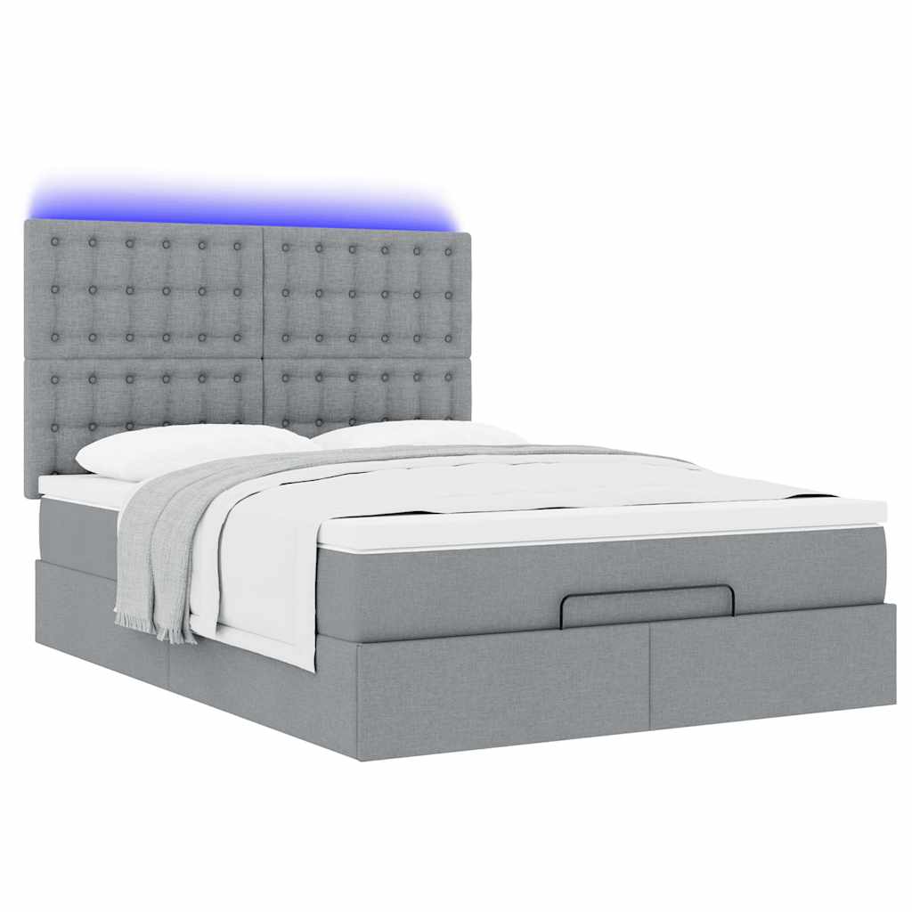 Ottoman-Bett mit Matratze & LEDs Hellgrau 140x190 cm Stoff