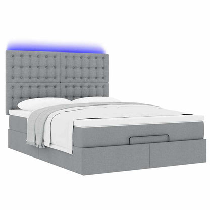 Ottoman-Bett mit Matratze & LEDs Hellgrau 140x190 cm Stoff