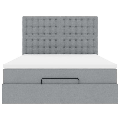 Ottoman-Bett mit Matratze & LEDs Hellgrau 140x190 cm Stoff