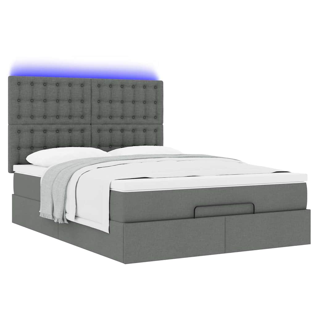 vidaXL Ottoman-Bett mit Matratze & LEDs Dunkelgrau 140x190 cm Stoff