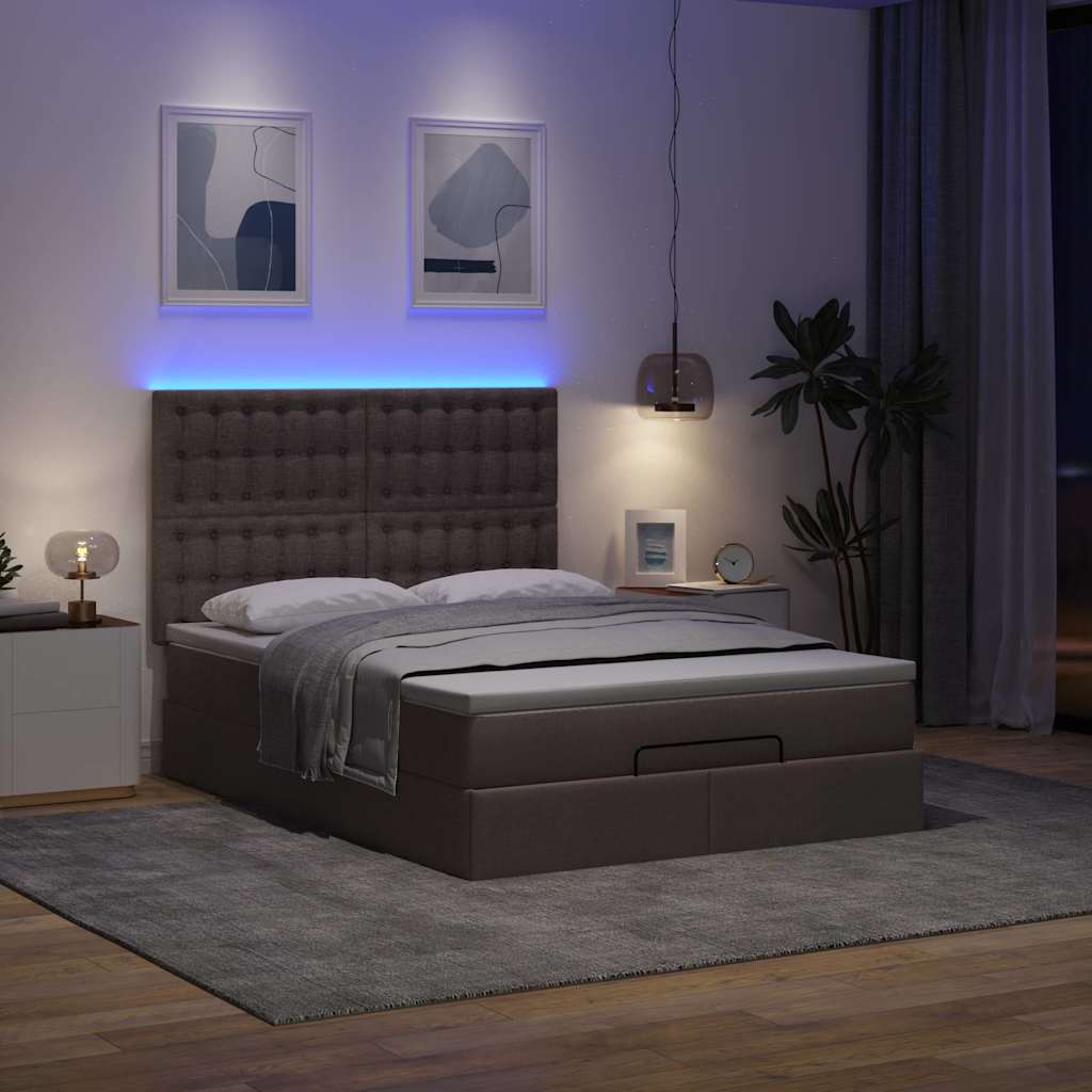 Ottoman-Bett mit Matratze & LEDs Dunkelbraun 140x190 cm Stoff