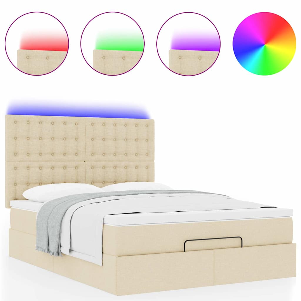 vidaXL Ottoman-Bett mit Matratze & LEDs Creme 140x190 cm Stoff