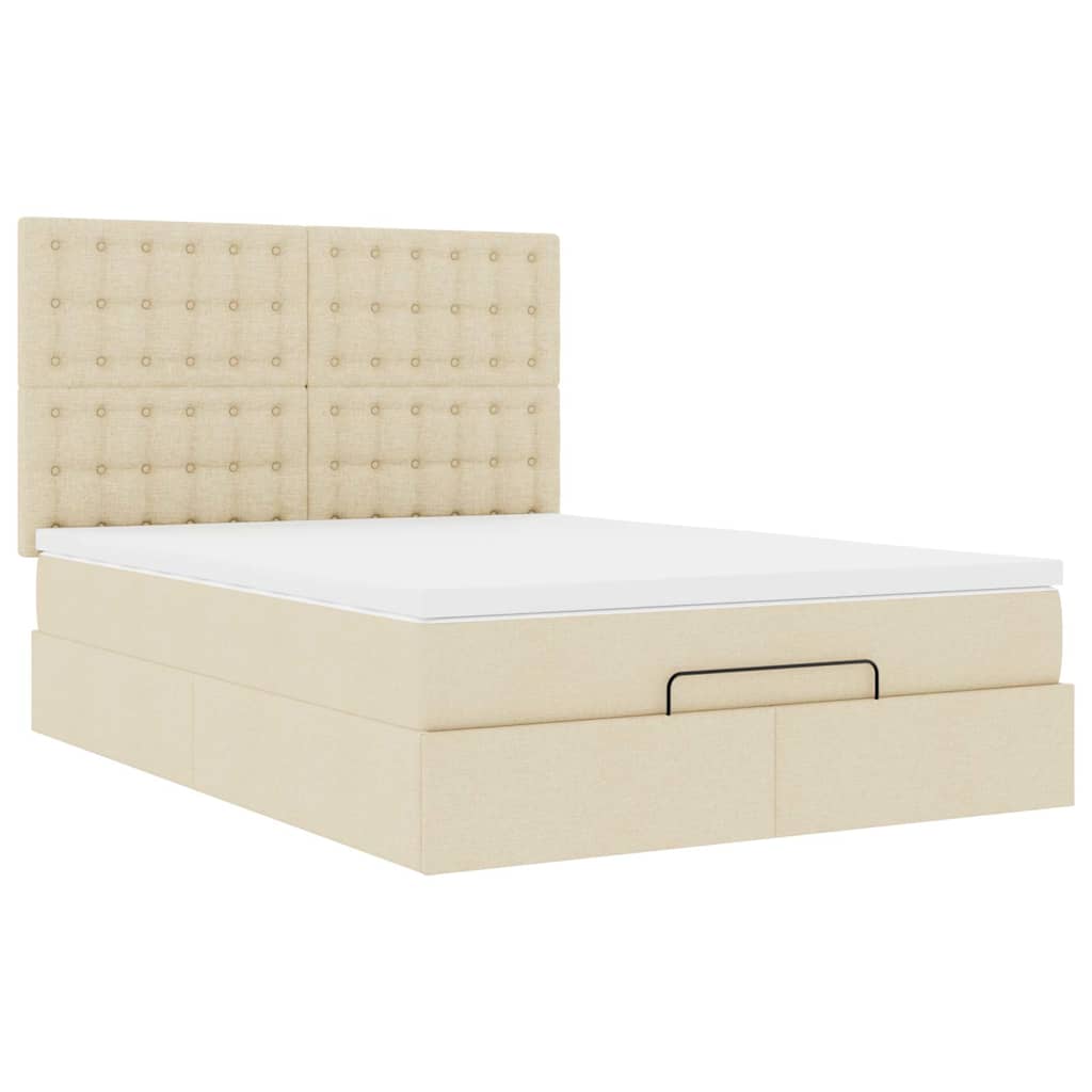 vidaXL Ottoman-Bett mit Matratze & LEDs Creme 140x190 cm Stoff