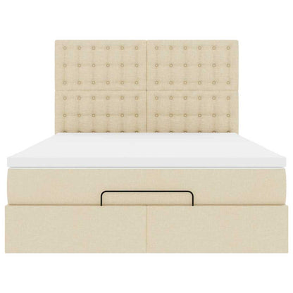 vidaXL Ottoman-Bett mit Matratze & LEDs Creme 140x190 cm Stoff