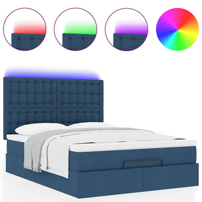 vidaXL Ottoman-Bett mit Matratze & LEDs Blau 140x190 cm Stoff