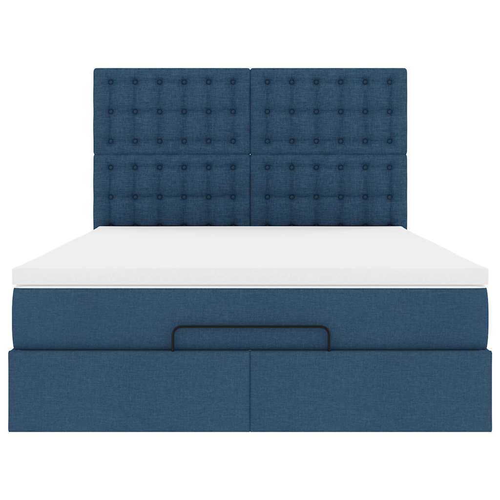 vidaXL Ottoman-Bett mit Matratze & LEDs Blau 140x190 cm Stoff