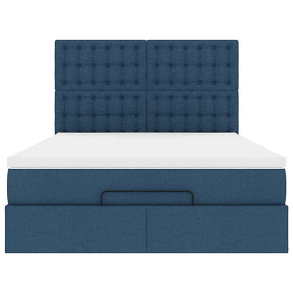 vidaXL Ottoman-Bett mit Matratze & LEDs Blau 140x190 cm Stoff