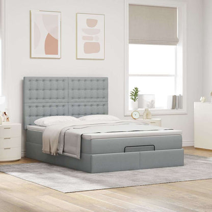 vidaXL Ottoman-Bett mit Matratze & LEDs Hellgrau 140x200 cm Stoff
