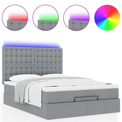 Ottoman-Bett mit Matratze & LEDs Hellgrau 140x200 cm Stoff