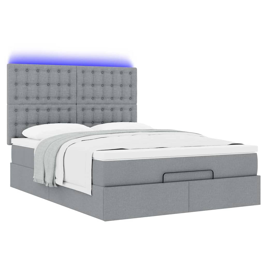 Ottoman-Bett mit Matratze & LEDs Hellgrau 140x200 cm Stoff