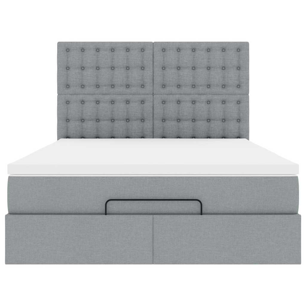 Ottoman-Bett mit Matratze & LEDs Hellgrau 140x200 cm Stoff