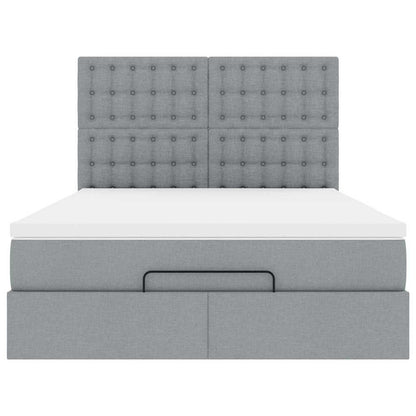 Ottoman-Bett mit Matratze & LEDs Hellgrau 140x200 cm Stoff