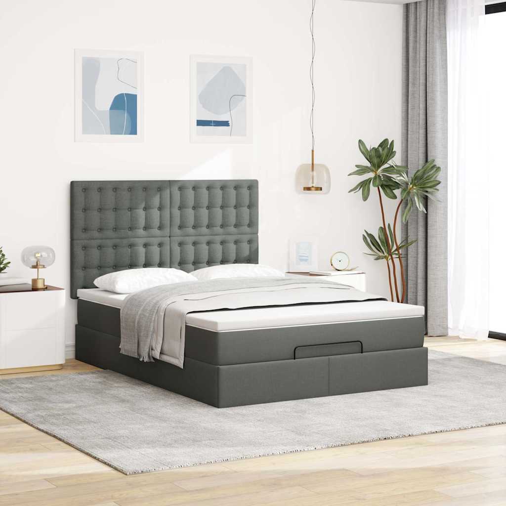 vidaXL Ottoman-Bett mit Matratze & LEDs Dunkelgrau 140x200 cm Stoff