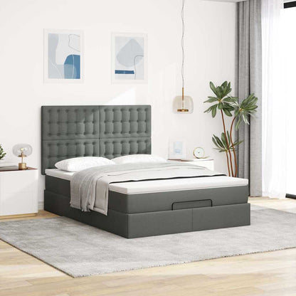 vidaXL Ottoman-Bett mit Matratze & LEDs Dunkelgrau 140x200 cm Stoff