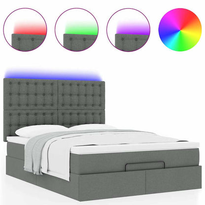 vidaXL Ottoman-Bett mit Matratze & LEDs Dunkelgrau 140x200 cm Stoff