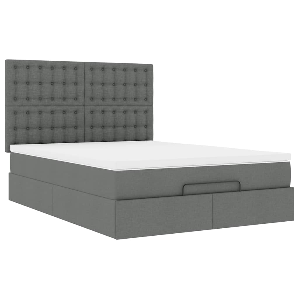 vidaXL Ottoman-Bett mit Matratze & LEDs Dunkelgrau 140x200 cm Stoff