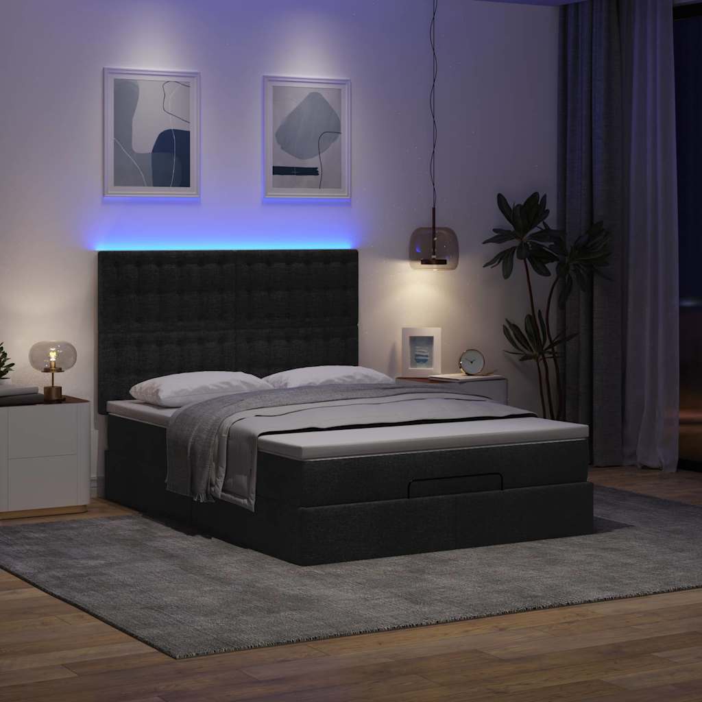 vidaXL Lit ottomane avec matelas et LED Noir 140x200 cm Tissu