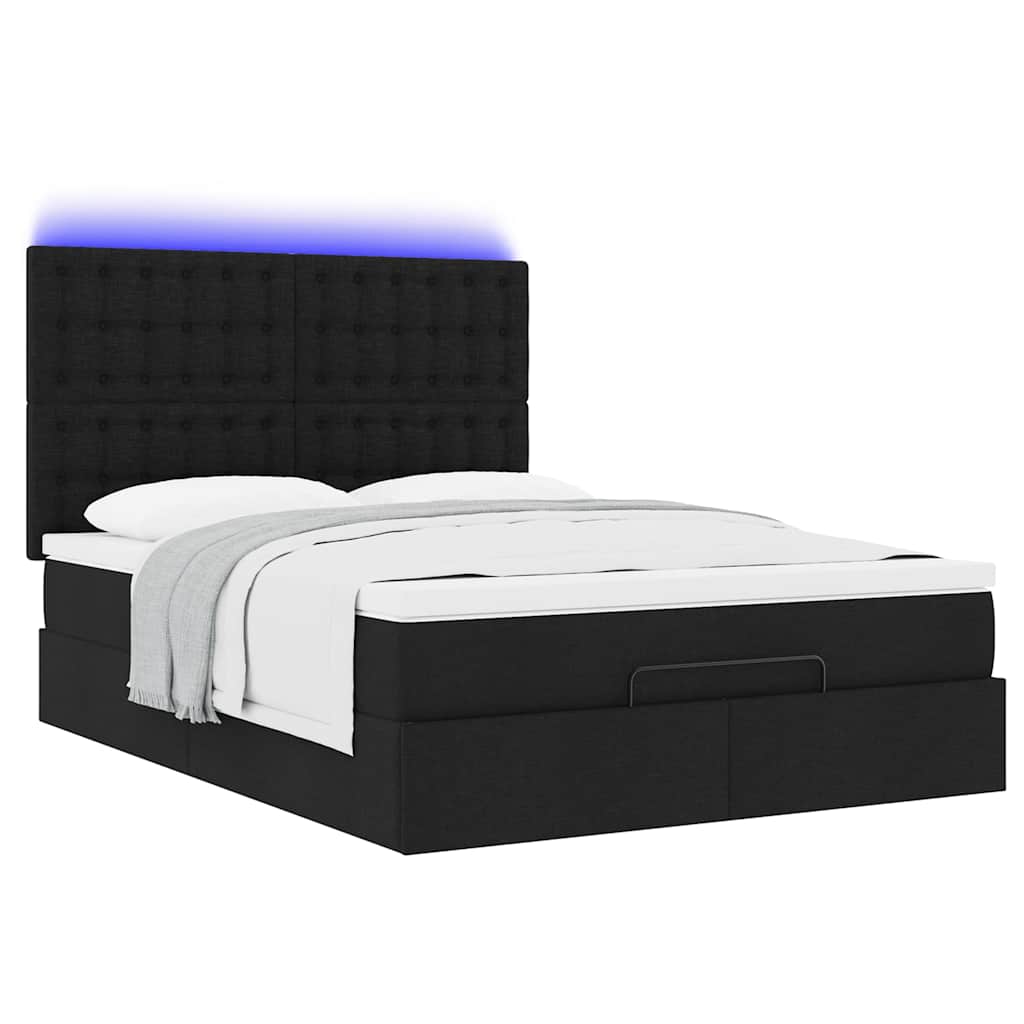 vidaXL Lit ottomane avec matelas et LED Noir 140x200 cm Tissu