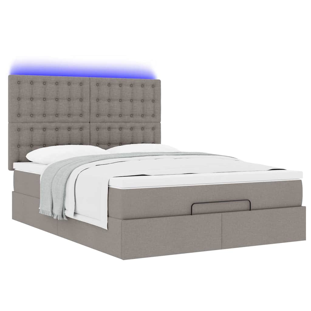 vidaXL Ottoman-Bett mit Matratze & LEDs Taupe 140x200 cm Stoff