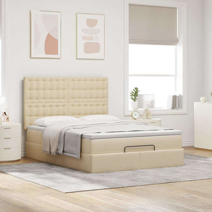 vidaXL Ottoman-Bett mit Matratze & LEDs Creme 140x200 cm Stoff