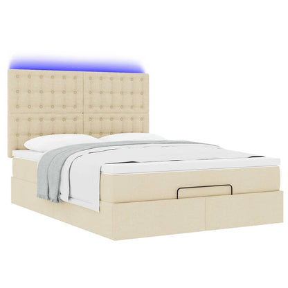 vidaXL Ottoman-Bett mit Matratze & LEDs Creme 140x200 cm Stoff