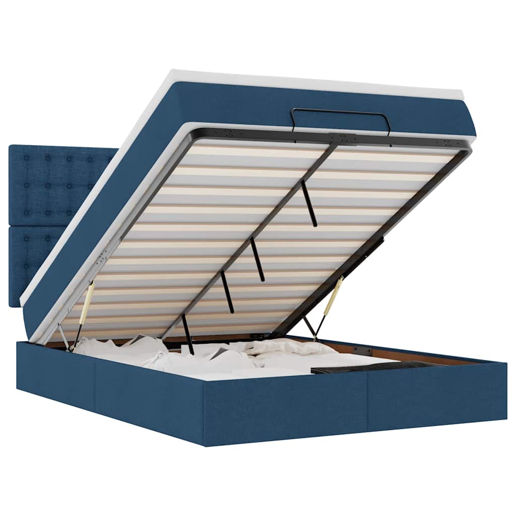 vidaXL Ottoman-Bett mit Matratze & LEDs Blau 140x200 cm Stoff