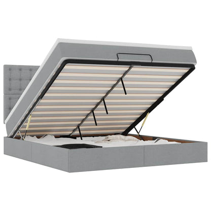 Ottoman-Bett mit Matratze & LEDs Hellgrau 160x200 cm Stoff