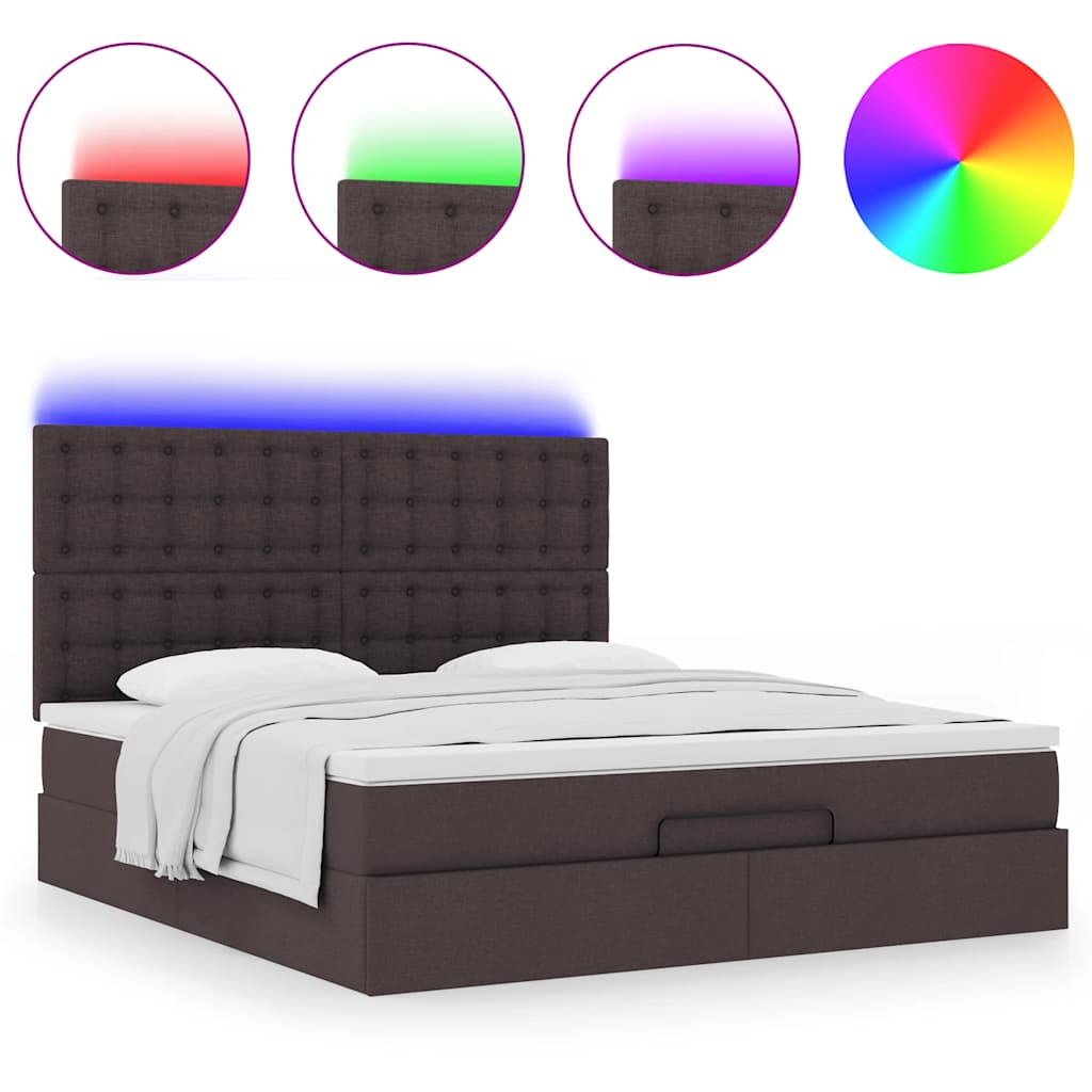 vidaXL Lit ottoman avec matelas et LED Marron foncé 160x200 cm Tissu
