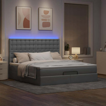 Ottoman-Bett mit Matratze & LEDs Hellgrau 180x200 cm Stoff