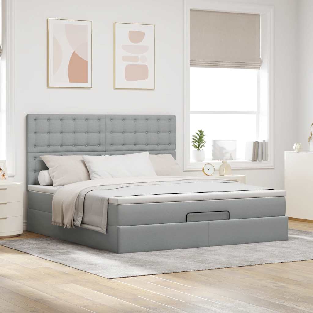 vidaXL Ottoman-Bett mit Matratze & LEDs Hellgrau 180x200 cm Stoff