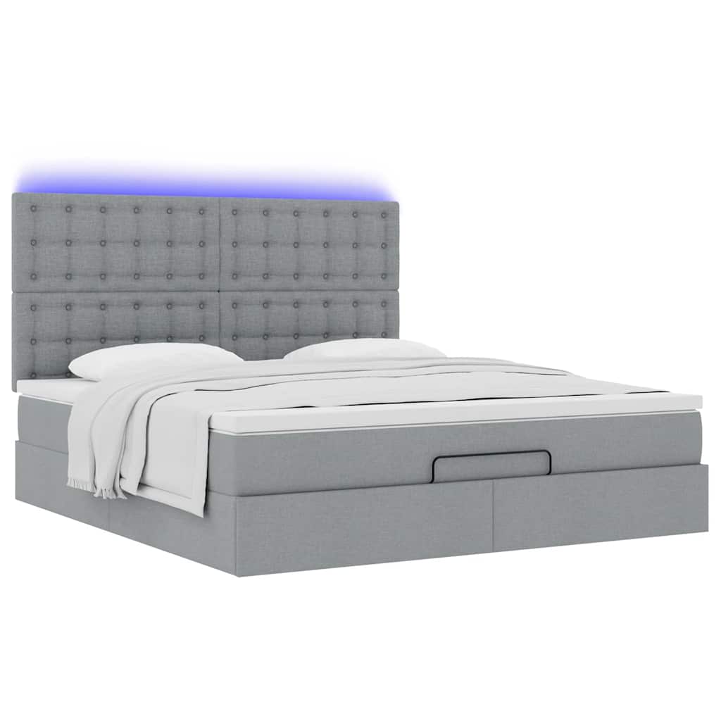 Ottoman-Bett mit Matratze & LEDs Hellgrau 180x200 cm Stoff