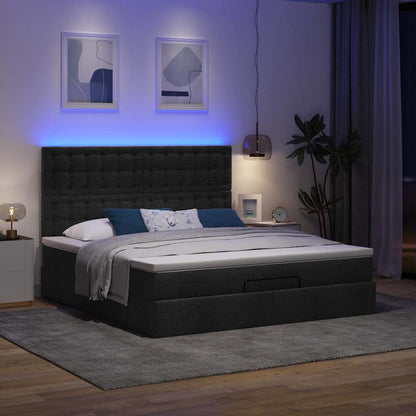vidaXL Lit-coffre avec matelas et LED Noir 180x200 cm Tissu