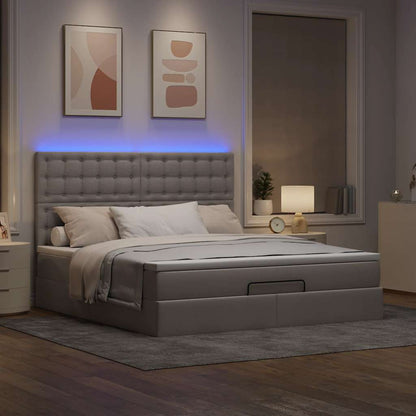 vidaXL Ottoman-Bett mit Matratze & LEDs Taupe 180x200 cm Stoff