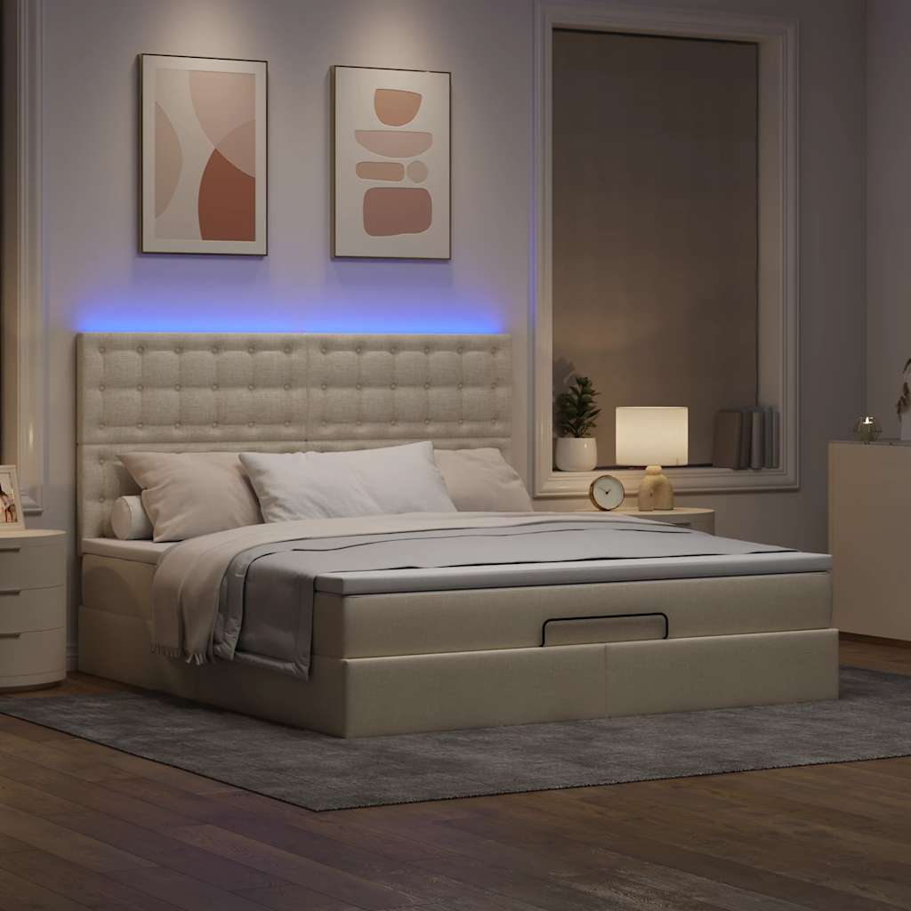 vidaXL Lit Ottoman avec matelas et LED Crème 180x200 cm Tissu