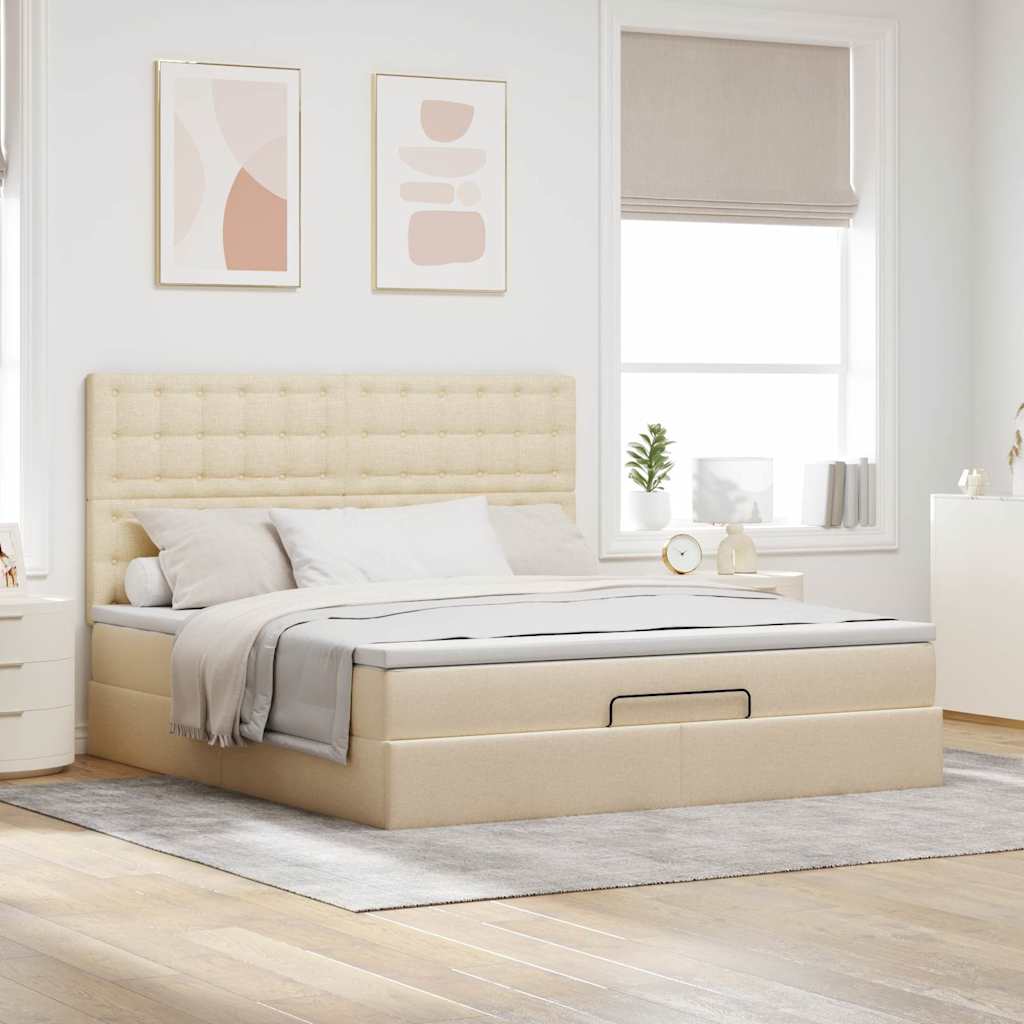 vidaXL Lit Ottoman avec matelas et LED Crème 180x200 cm Tissu