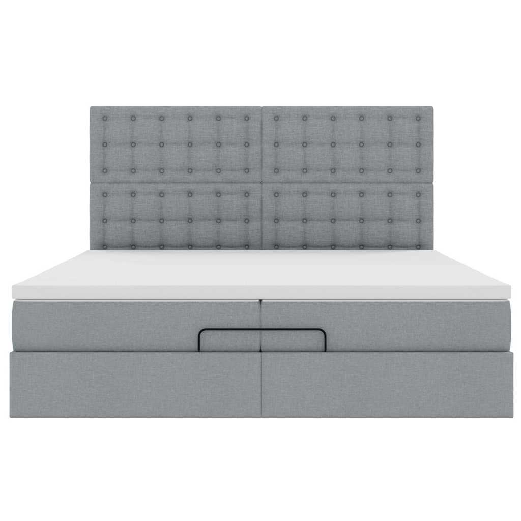Ottoman-Bett mit Matratzen & LEDs Hellgrau 200x200 cm Stoff