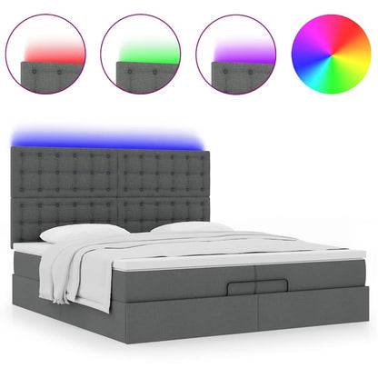 vidaXL Ottoman-Bett mit Matratzen & LEDs Dunkelgrau 200x200 cm Stoff