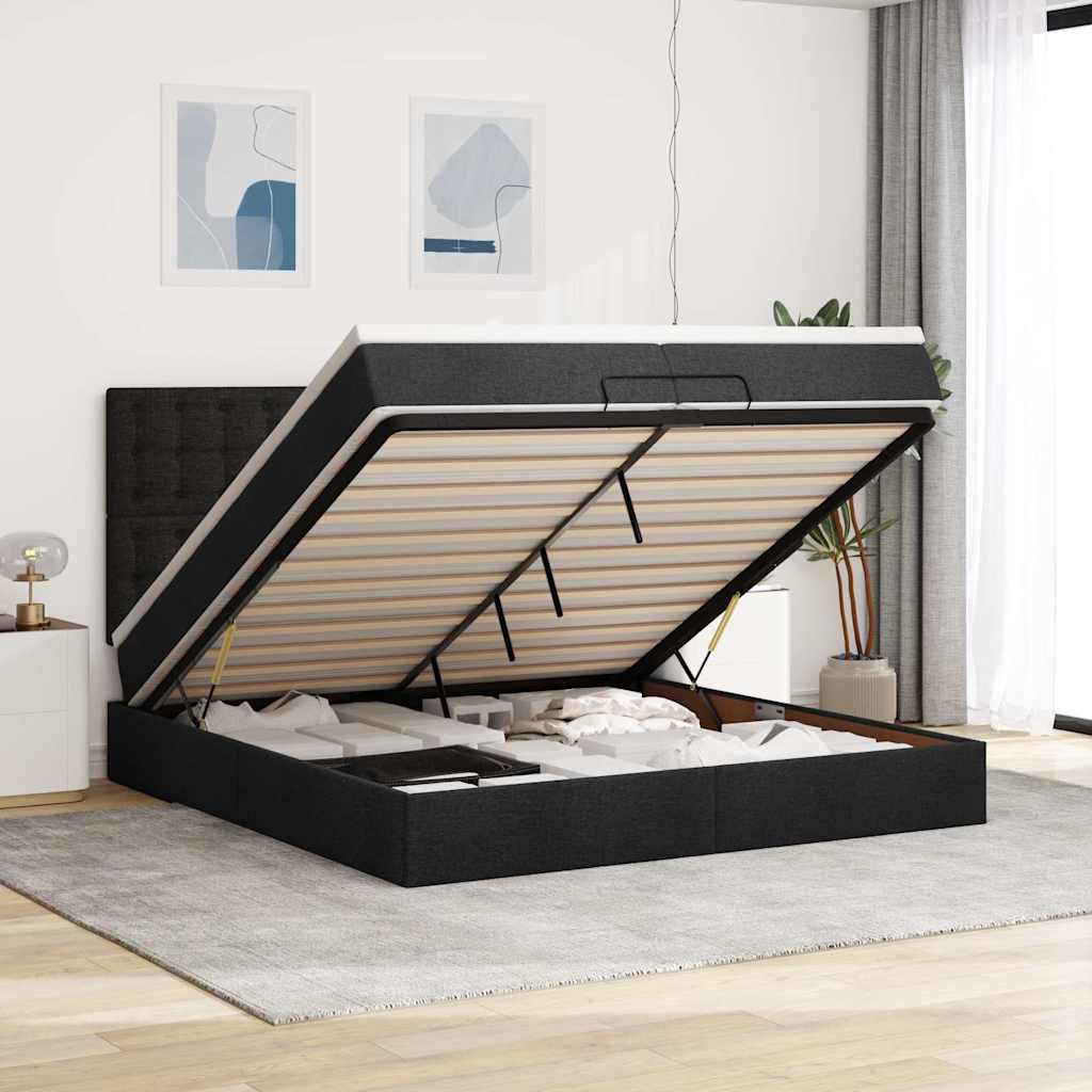 vidaXL Lit ottoman avec matelas et LED Noir Tissu 200x200 cm