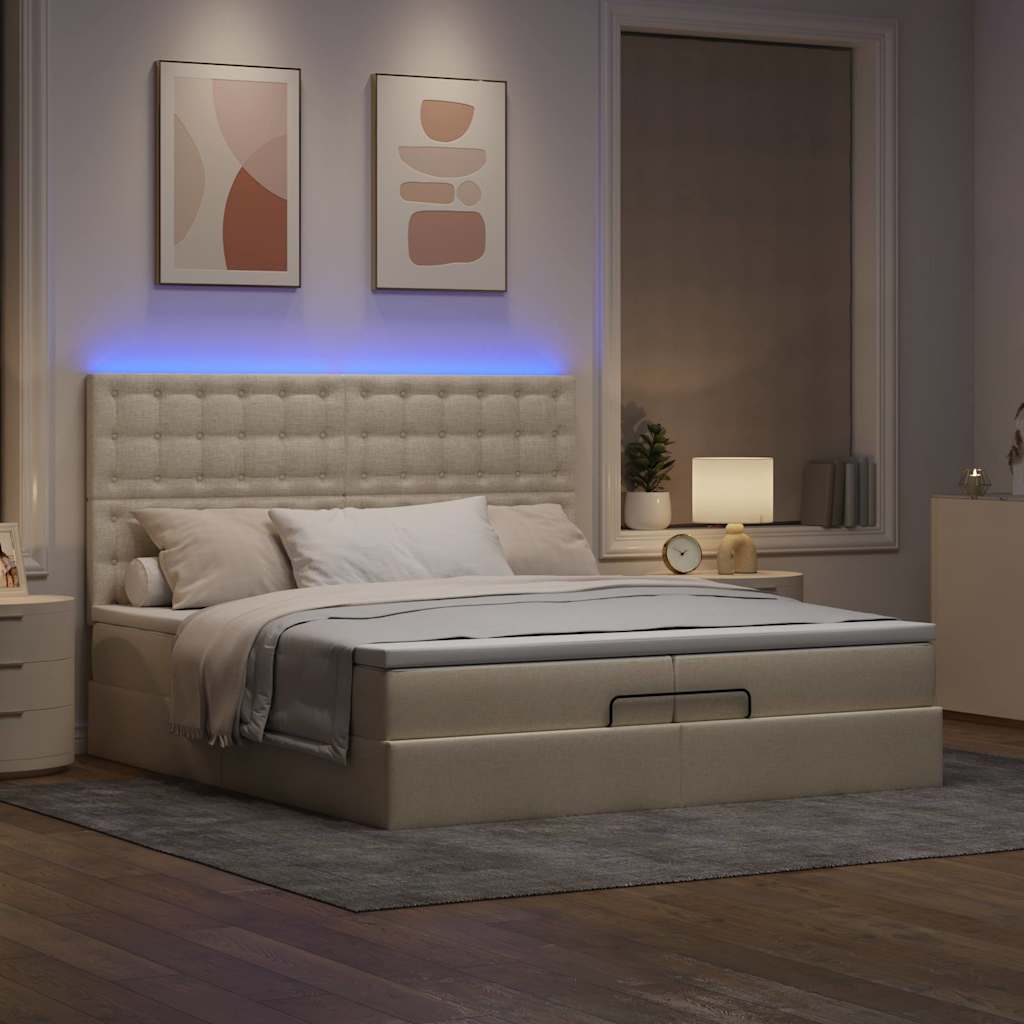 vidaXL Lit ottoman avec matelas et LED Crème 200x200 cm Tissu