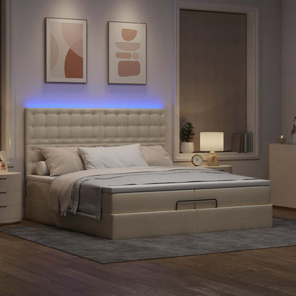 vidaXL Lit ottoman avec matelas et LED Crème 200x200 cm Tissu
