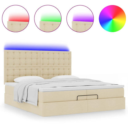vidaXL Lit ottoman avec matelas et LED Crème 200x200 cm Tissu