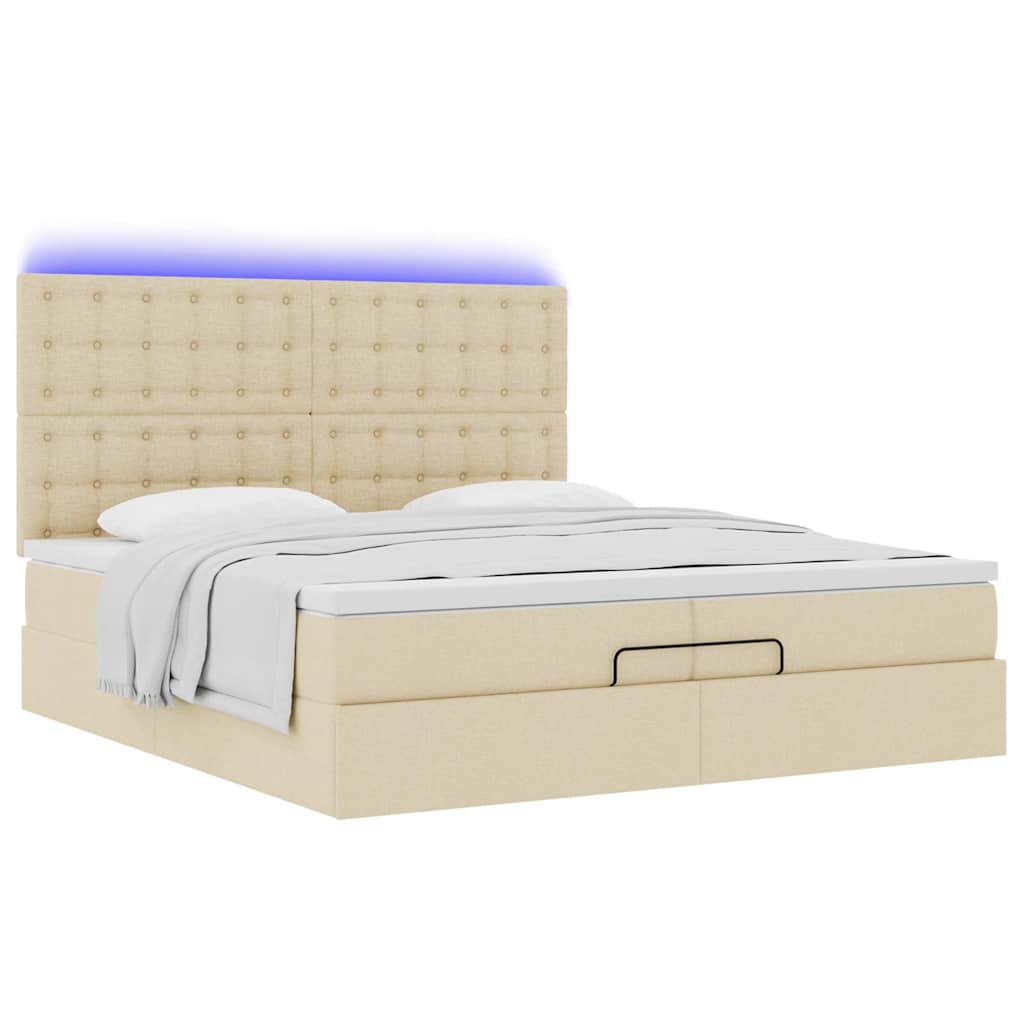 vidaXL Lit ottoman avec matelas et LED Crème 200x200 cm Tissu