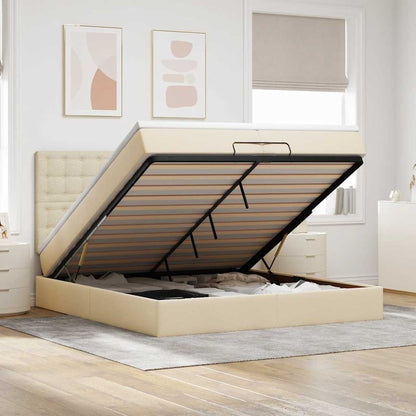 vidaXL Lit ottoman avec matelas et LED Crème 200x200 cm Tissu