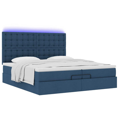 vidaXL Ottoman-Bett mit Matratzen & LEDs Blau 200x200 cm Stoff