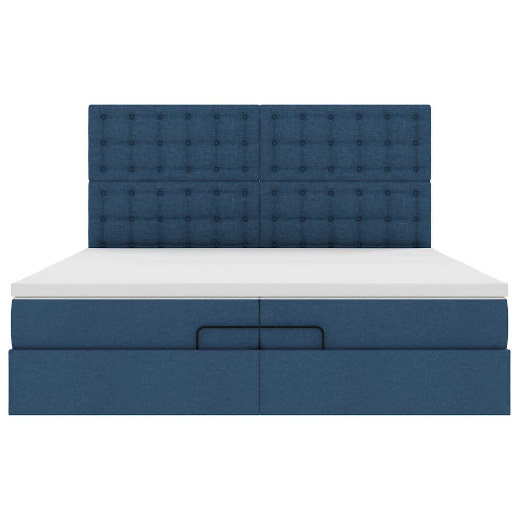vidaXL Ottoman-Bett mit Matratzen & LEDs Blau 200x200 cm Stoff
