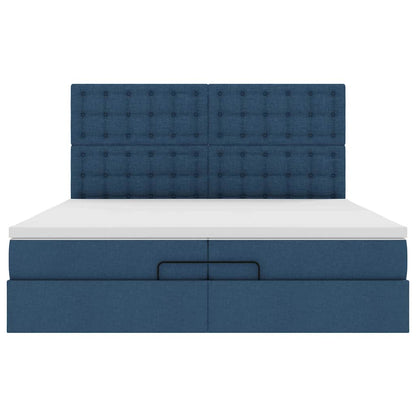 vidaXL Ottoman-Bett mit Matratzen & LEDs Blau 200x200 cm Stoff