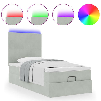 Ottoman-Bett mit Matratzen & LEDs Hellgrau 80x200 cm Samt