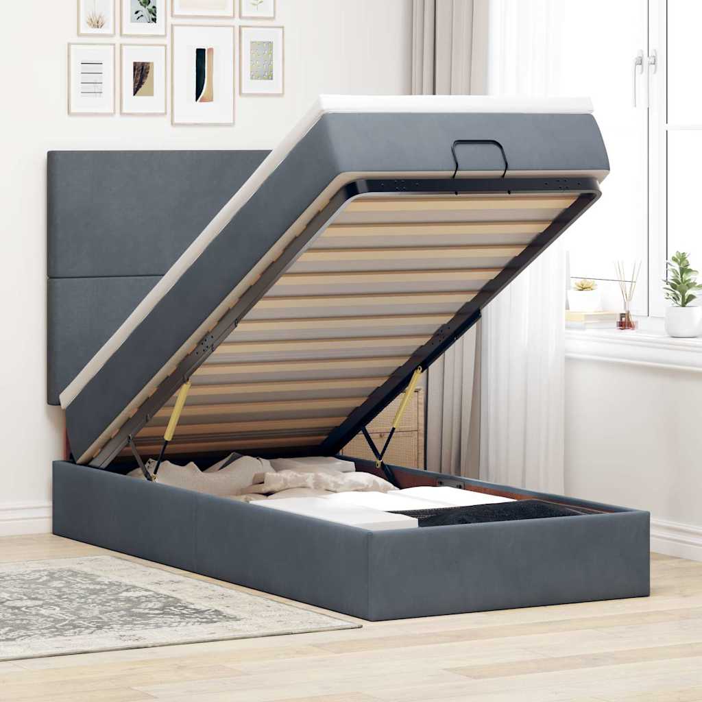 vidaXL Ottoman-Bett mit Matratzen & LEDs Dunkelgrau 80x200 cm Samt