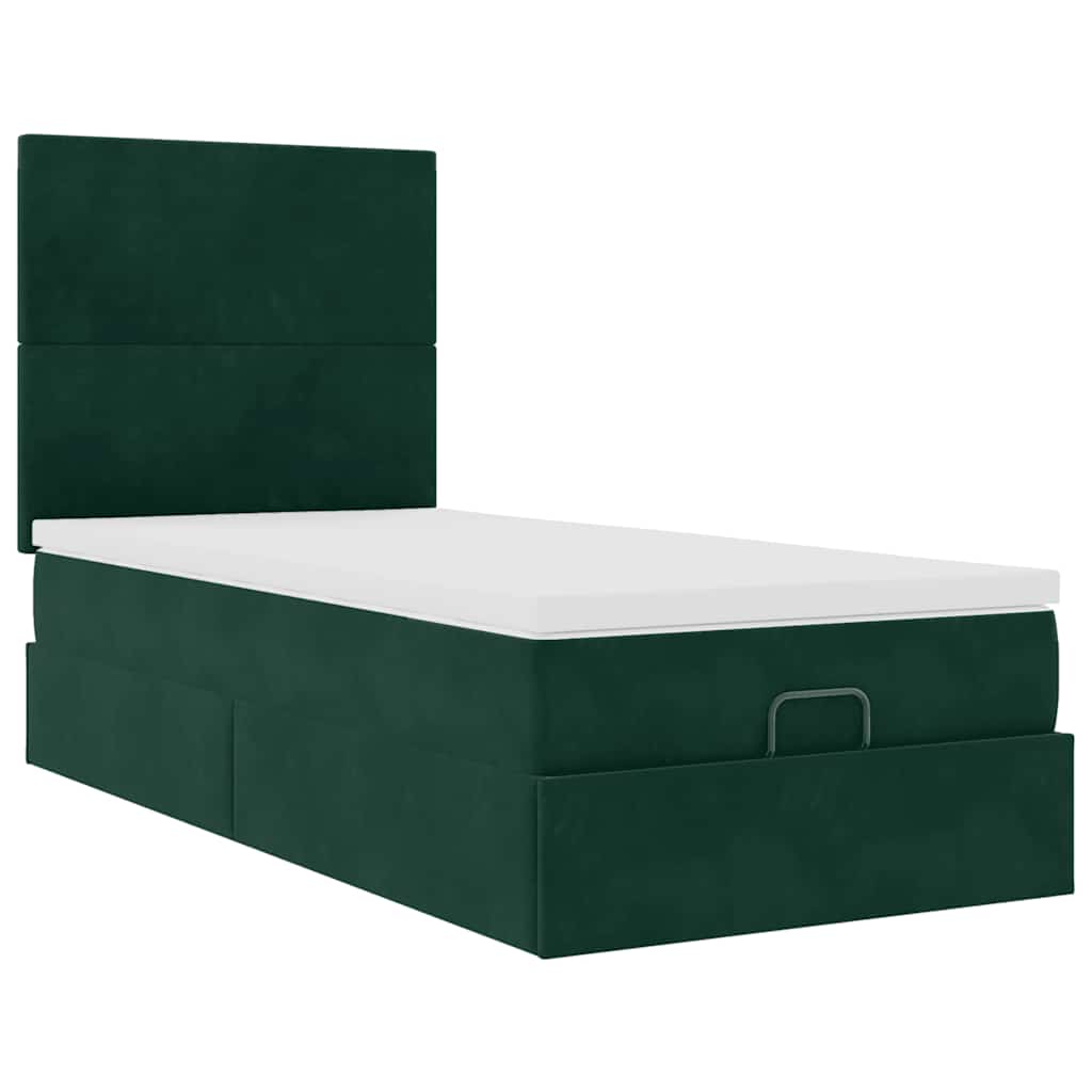 vidaXL Lit ottoman avec matelas et LED Vert foncé 80x200 cm Velours